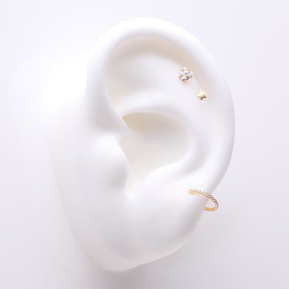 3 Pcs of Assorted Dainty Stars Pure24K Titanium Stud x Clicker Package - Picture 1 of 3